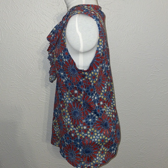 CHAPS Women’s Floral Pullover Size XL Red White Blue Yellow Ruffle V Neck - Picture 3 of 7